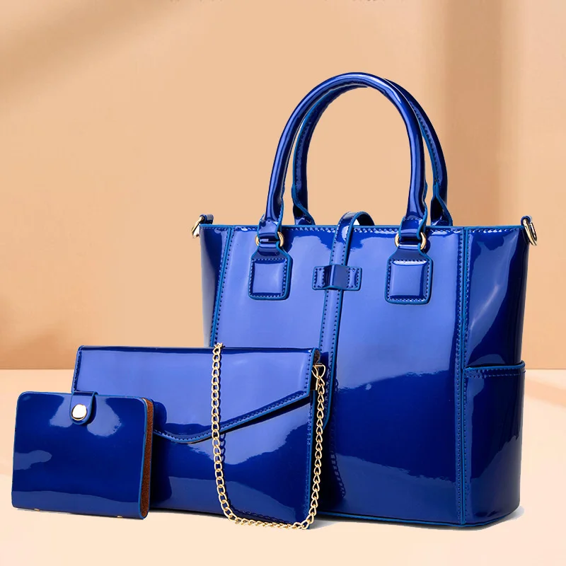 

New fashion lacquer leather large capacity women's bag three piece cover mother bag Single Shoulder Bag