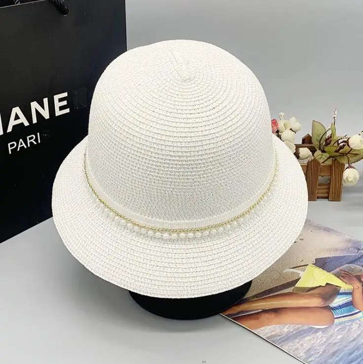 2021 summer hats beads decoration bucket hat women's hat cool nice hats for women sun hats for women popular paper straw hats