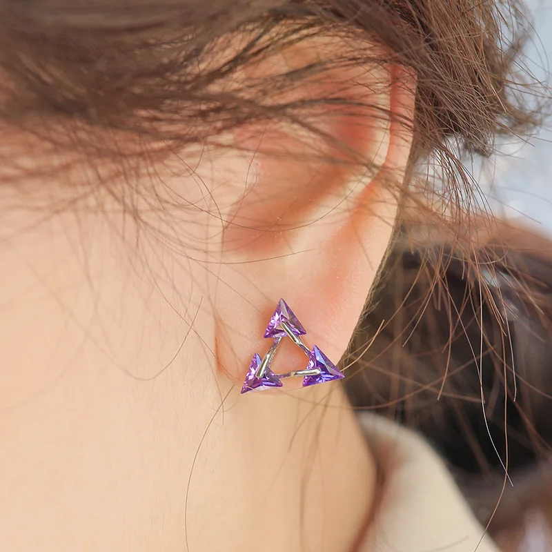 

Ginin Real 925 Sterling Silver Simple Geometric Triangle Shining Zircon Stud Earrings For Women Anniversary Party Gift Jewelry