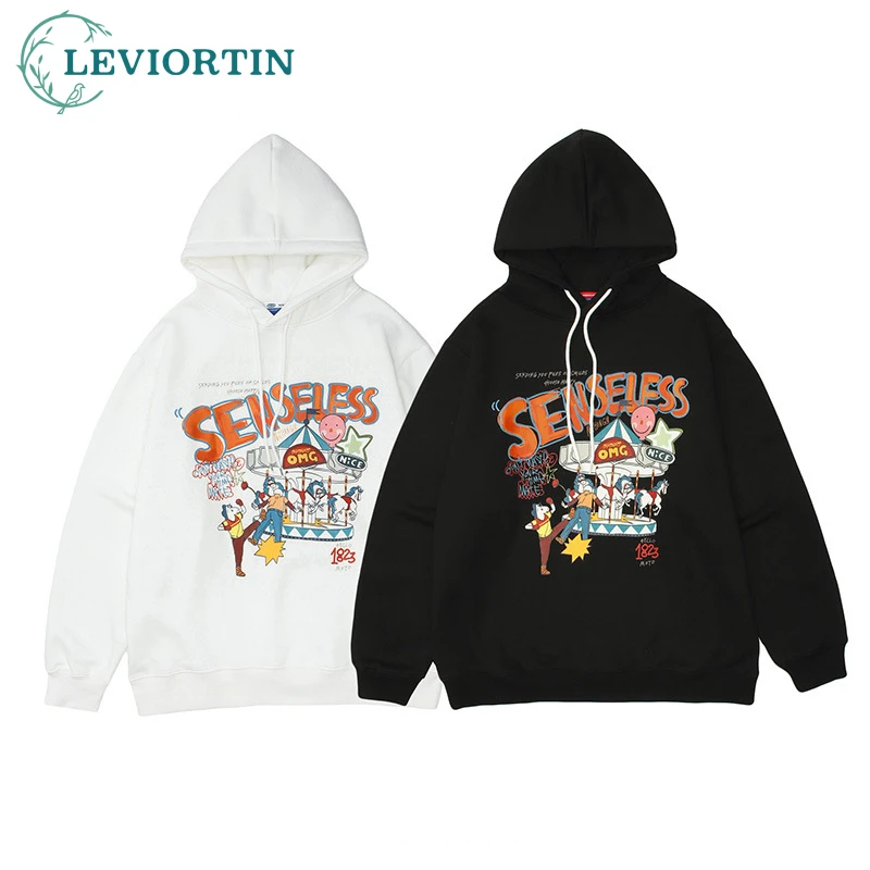 

Толстовка мужская с капюшоном, Свитшот в стиле хип-хоп, с принтом карусели, худи в стиле Харадзюку, хлопковый пуловер, свитшот с капюшоном, ул...