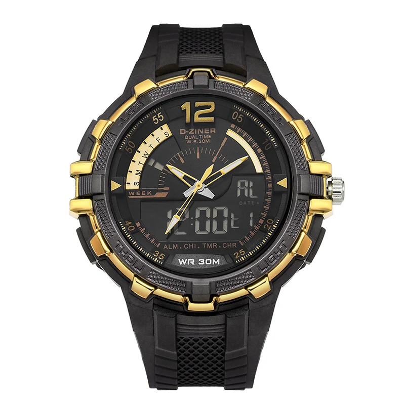 Gold D-ZINER G военный шок мужские часы спортивные часы светодиодный цифровой 10 бар водонепроницаемые повседневные часы мужские Часы наручные кварцевые часы - Цвет: Gold