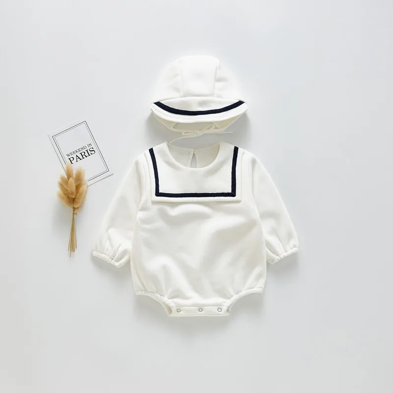 

Autumn and winter 2019 women Navy collar with hat and fleece one-piece creeper baby baby girl romper toddler girl winter clothes