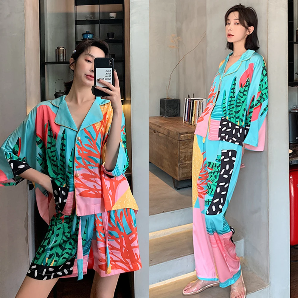 

Pajama Women Long Sleeve Homewear Suit Girls Pajamas Set Women Comfort Loose Homewear Summer Femme Sleepwaear