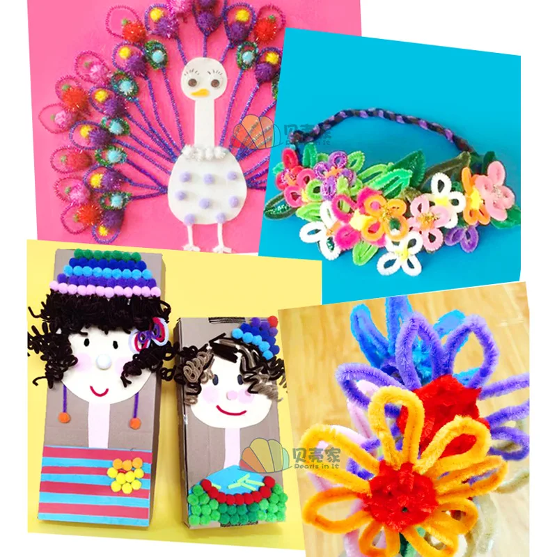 

Handmade DIY Crafts Art Materials Colorful Plush Stick Pompoms Doll Eyes Colored Wooden Popsicle Sticks Creativity Toy for Kids