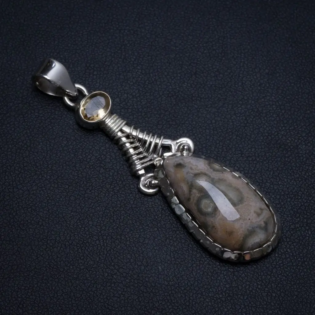 

Натуральная Океаническая яшма и цитрин ручной работы в стиле бохо 925 пробы серебряная подвеска 2 "T0449