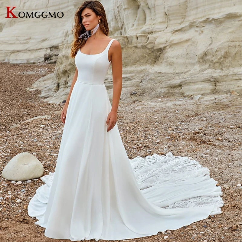 

Атласное свадебное платье-трапеция, с вышивкой и шлейфом, без рукавов, 2021