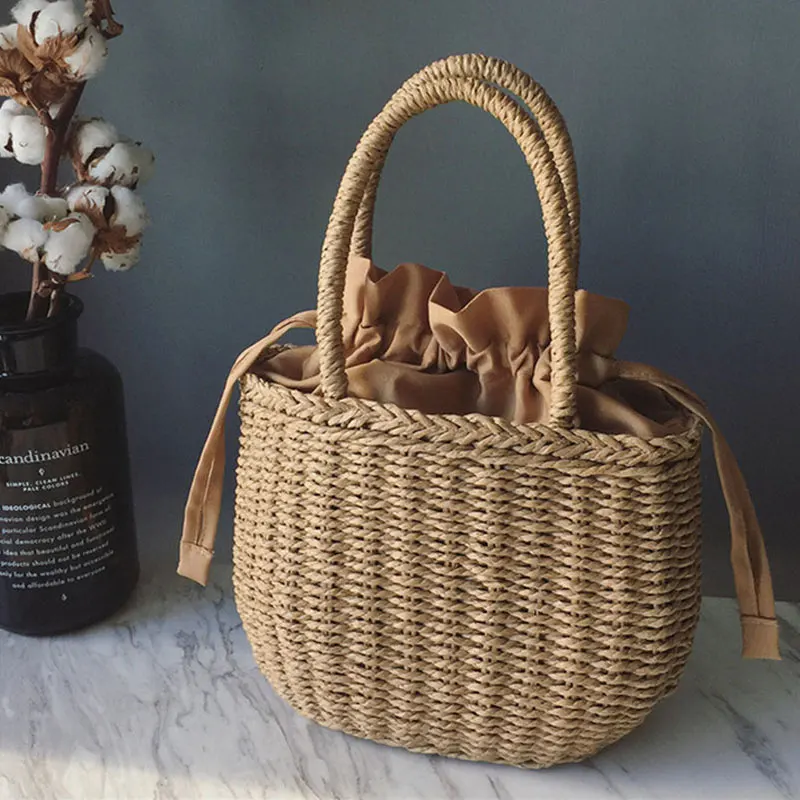 Новая соломенная сумка на шнурке, однотонная сумка ручной работы, плетеная вручную сумка с толстой бумажной веревкой от AliExpress WW