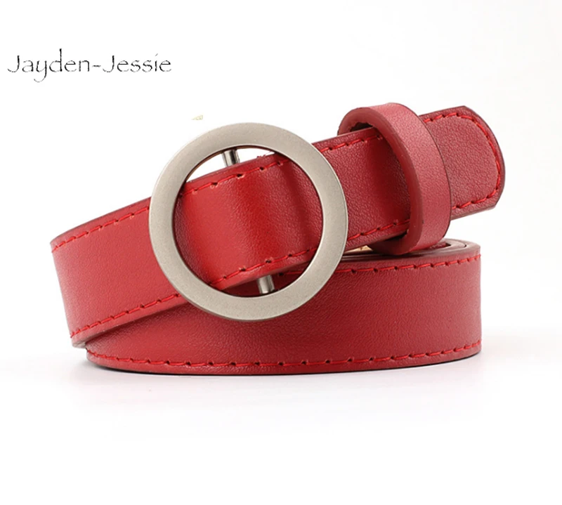 Женский пояс из искусственной кожи с металлическим кольцом и пряжкой однотонный