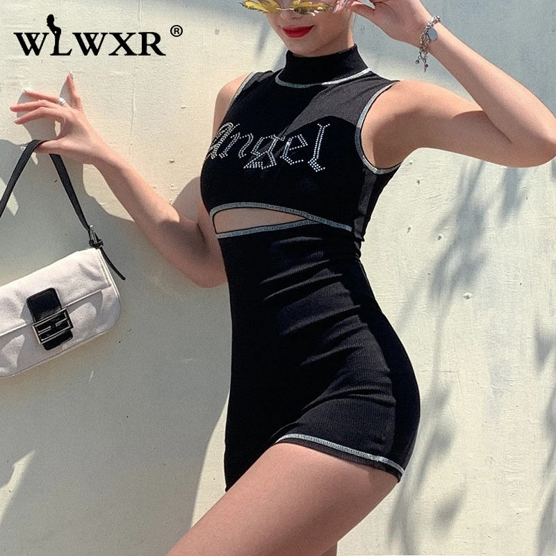 WLWXR женское трикотажное облегающее платье открытое мини с бриллиантами летнее