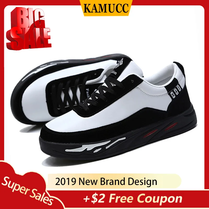 Kamucc 2019 Autumn New Men Casual Shoes Breathable Wear Resistant PU Leather Summer White Round Toe Lace up Flat Snekaers | Обувь