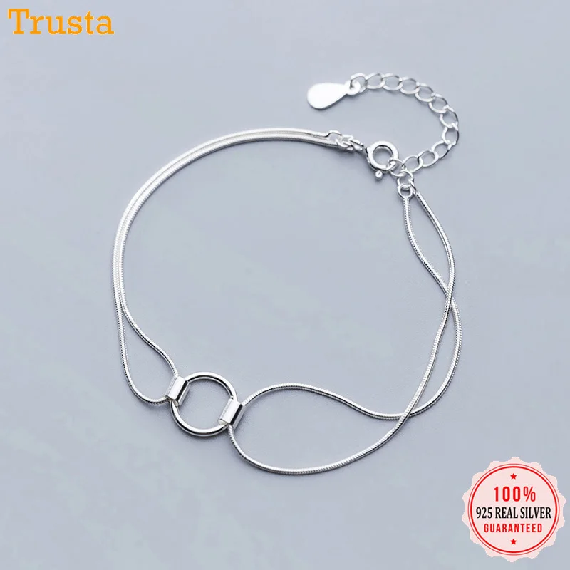 Trustdavis 100% твердый настоящий серебро 925 пробы двойной слой полый круглый браслет 16