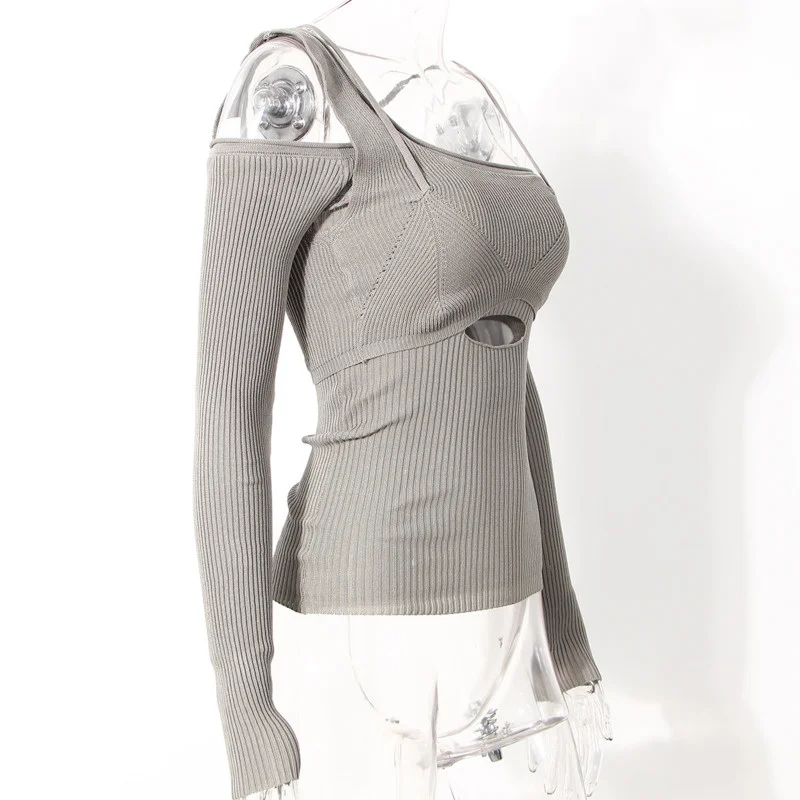 Женский трикотажный короткий топ DEAT с открытыми плечами и длинными рукавами WO51902L