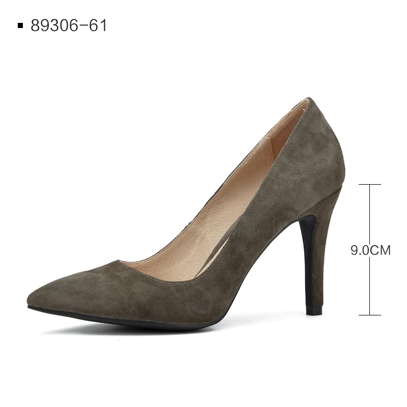 Grey Suede 9CM Donna-in/Женская обувь из натуральной кожи г. Весенние туфли-лодочки с острым носком туфли-лодочки на тонком высоком каблуке вечерние женские замшевые туфли на каблуке 7,5 см - Цвет: Grey Suede 9CM