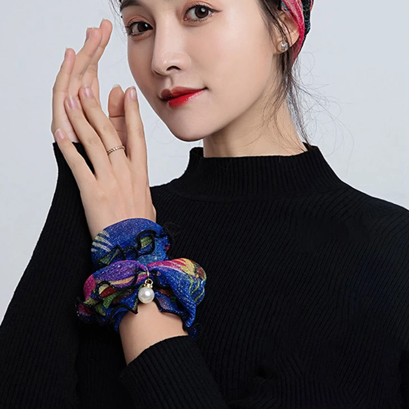 

2021 Printed Thin Fake Collar Neck Protection Wooden Ear Hedging Sleeve Decoration Pearl Gold Line Lace Variety Scarf