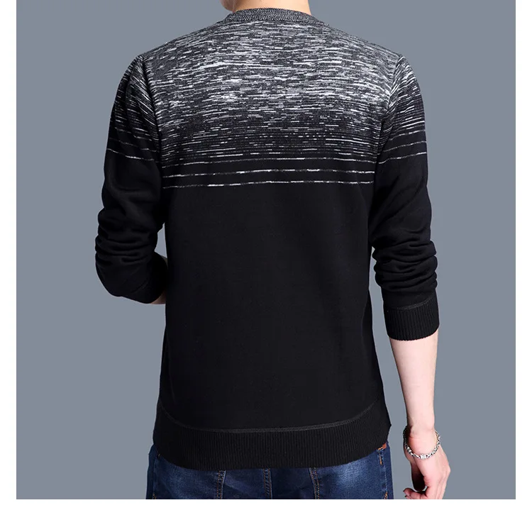 Вязаный мужской свитер вязаный жаккардовый с круглым вырезом и длинным рукавом