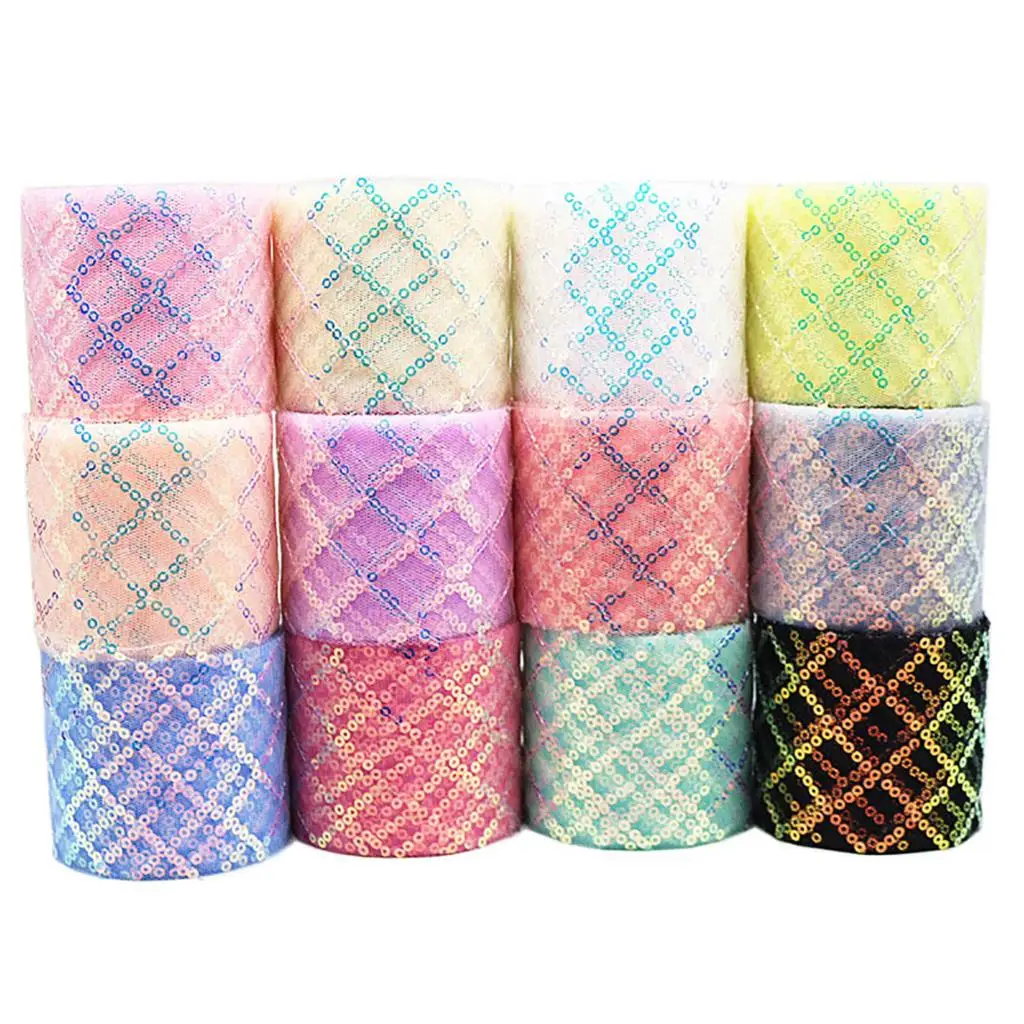 

New 10 Yards/Roll 6cm Width Polyester Symphony Sequins Gauze Lace Ribbon DIY Headband Hair Band Handmade Accessories Clothing