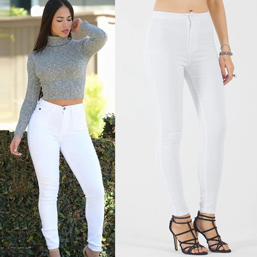 DICLOUD осень белые джинсы скинни с завышенной талией Дамская мода стрейч узкие