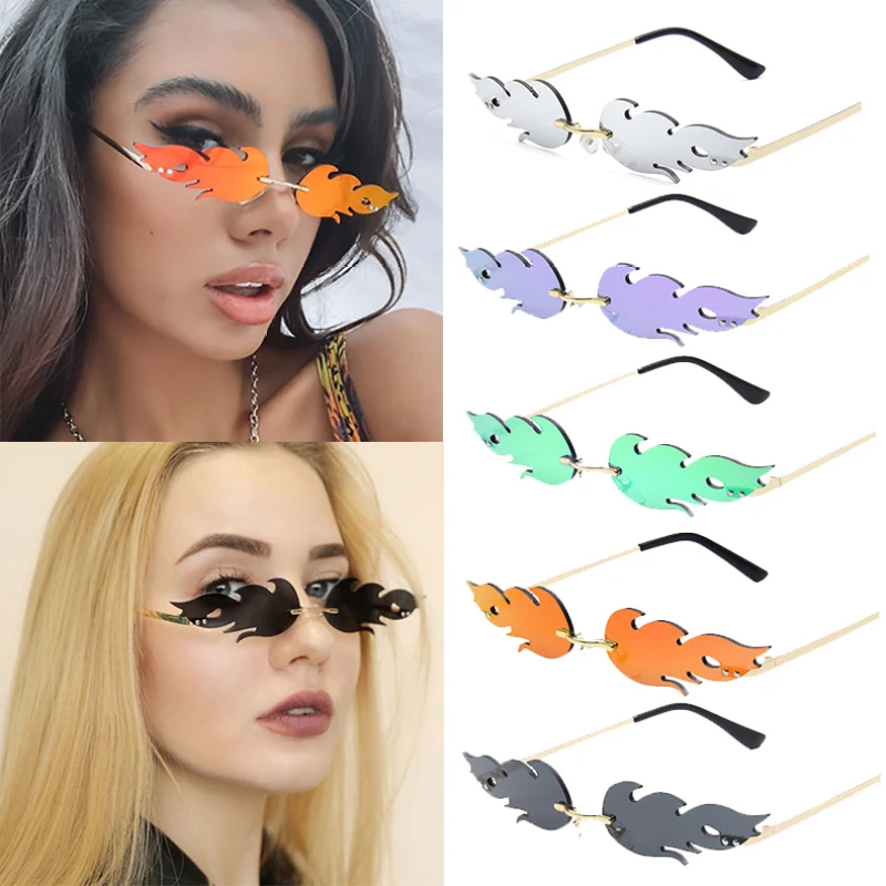

New Brand Designer Fashion Flame Rimless Gradient Sun Glasses Shades Cutting Lens Ladies Frameless Eyeglasses Retro Sunglasses