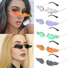 Очки солнцезащитные женские в стиле ретро, модные брендовые дизайнерские очки с без оправы градиентный пламенем и режущими линзами без оправы