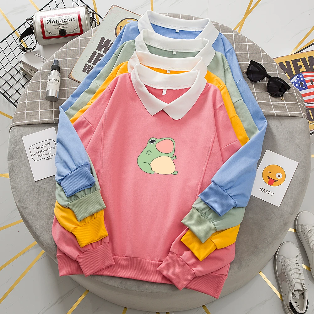 Толстовка с капюшоном и принтом лягушки длинным рукавом