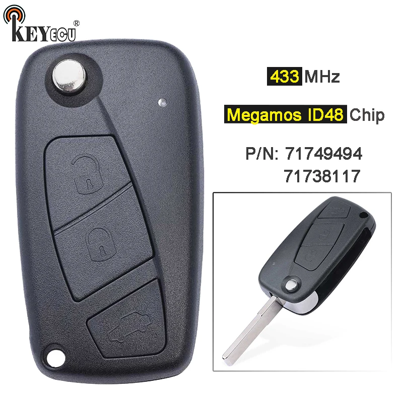 

KEYECU 433MHz Megamos ID48 Chip Flip Remote Key Fob 3 Button for Fiat Bravo Liena Stilo Jumper Punto Ducato Ypsilon Iveco Daily