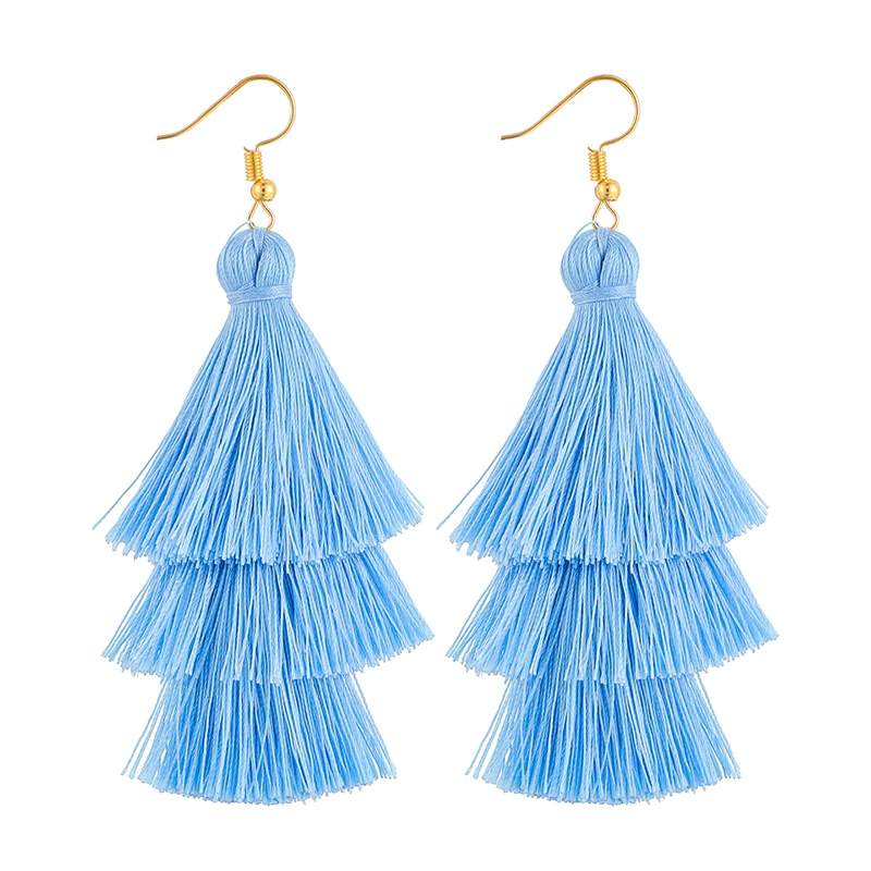 Skyblue X-ROYAL 3 Слоистые богемные Роскошные массивные Серьги-кисточки Boho модные ювелирные изделия женские длинные висячие серьги - Окраска металла: Skyblue