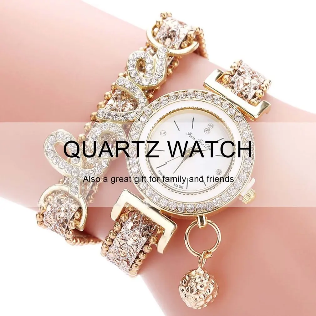 FD082 женские модные повседневные кварцевые наручные часы Стразы часы-браслет