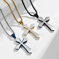 european and american simple style electroplating two color atmosphere diamond double layer drawing cross necklace for men