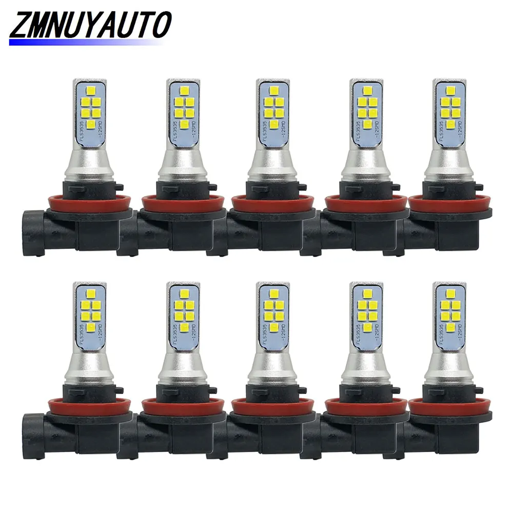 

10 шт. H8 светодиодный H11 Светодиодный лампы 12SMD 1400LM супер яркий белый 6000K Автомобильная фара дальнего света Противотуманные фары автомобильная лампа 12 В
