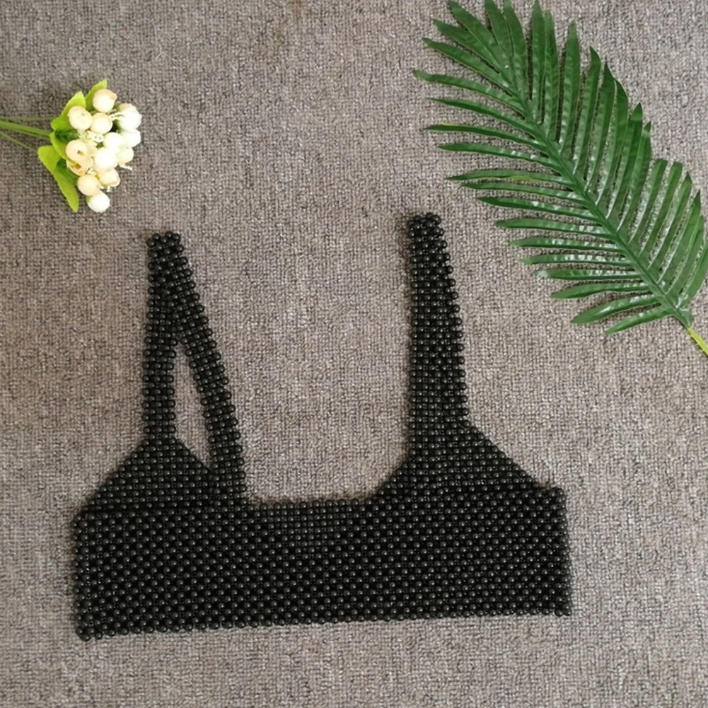 Eleghant/женский бюстгальтер без косточек с жемчугом и кроше, Boho, пляжный топ без рукавов с v-образным вырезом, платье с жемчужинами