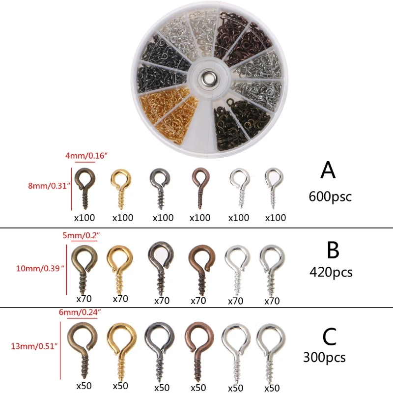 

300-600 шт 6 цветов винт с глазком люверсы винт с глазком, крючки, станок и проушины с винтовой резьбой серебряная застежка для изготовления юве...