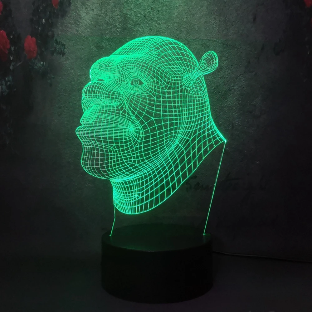 3D светодиодный ночник в виде мультяшного фильма странного монстра Шрек 7 цветов