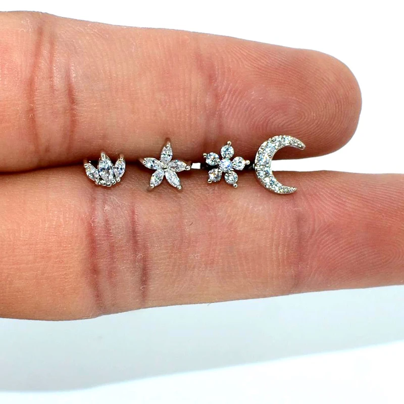 

Crystal Opal Cartilage Earrings Flower Moon Helix Tragus Ear Piercing Jewelry