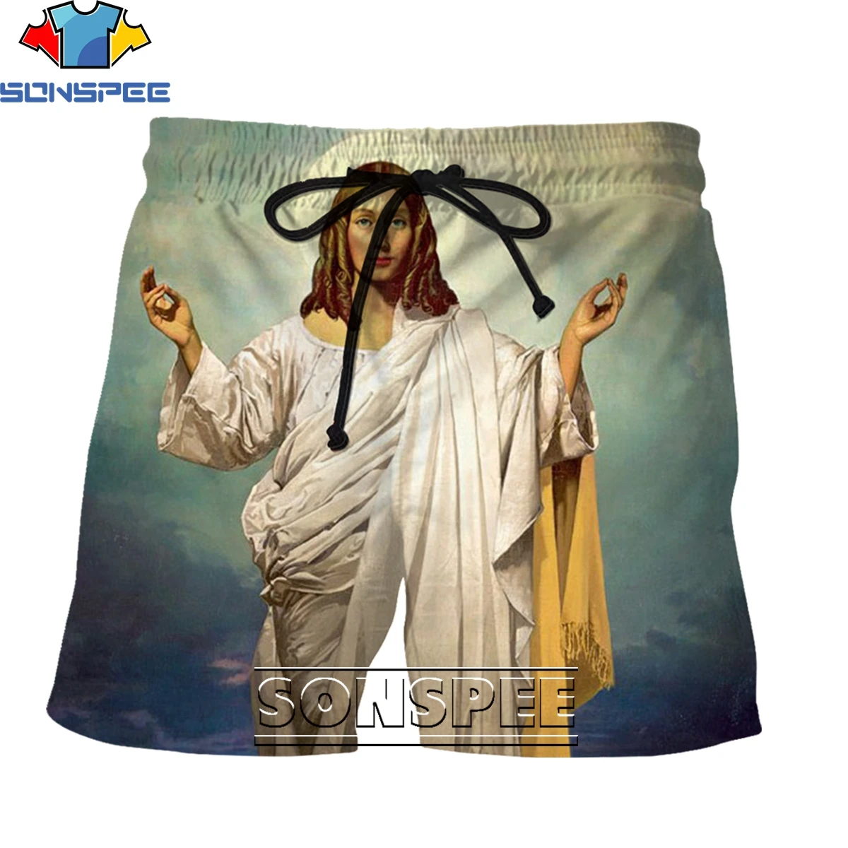 

SONSPEE 2021 New Fashion Jesus Christ 3D Printed Men Womens Shorts Personality Harajuku Street Hip-hop Casual Shorts