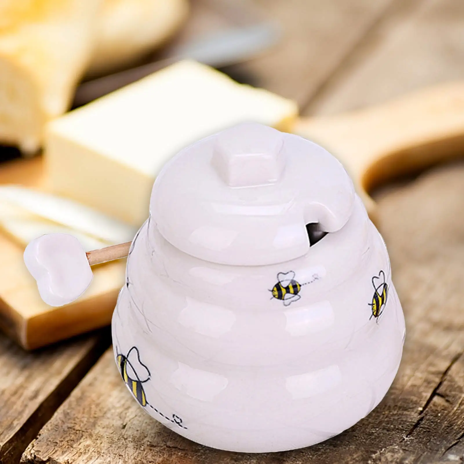 

Mini Ceramic Honey Pot with Dipper Giftable Beehive Honey Pot Baby Shower Gift Keep Honey Fresh Kitchen Jar Accessories