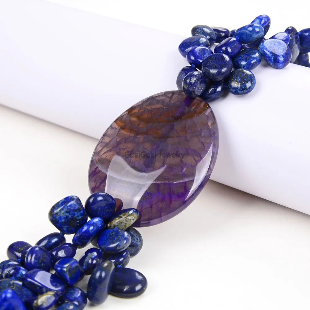 

GuaiGuai Jewelry 20'' 4 Strands Beautiful Natural Blue Lapis Lazuli Purple Agate Necklace