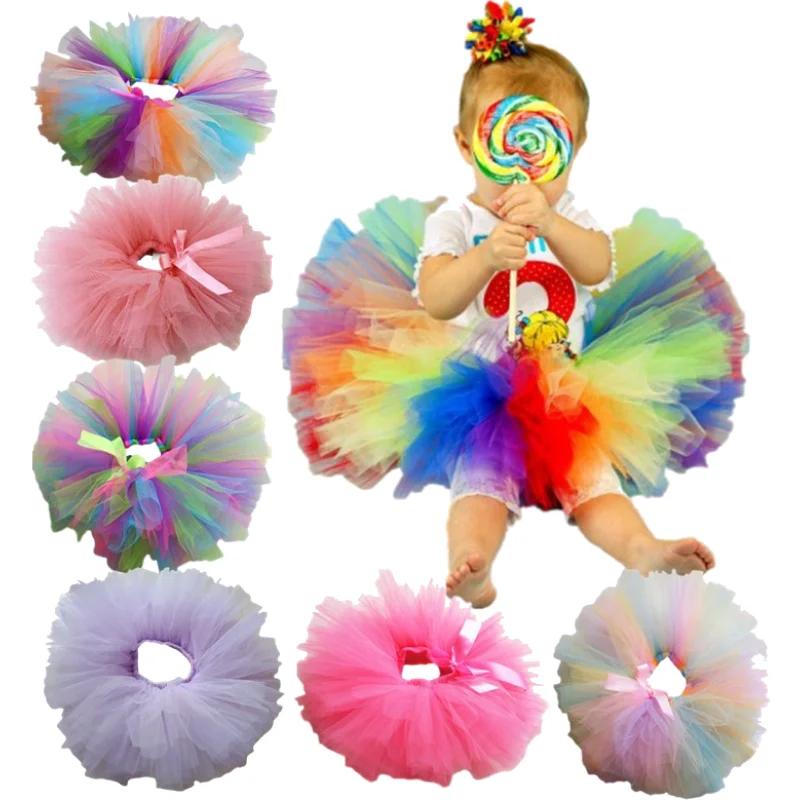 Фото Детский костюм для вечеринки в стиле Единорог радужной расцветки бальное платье