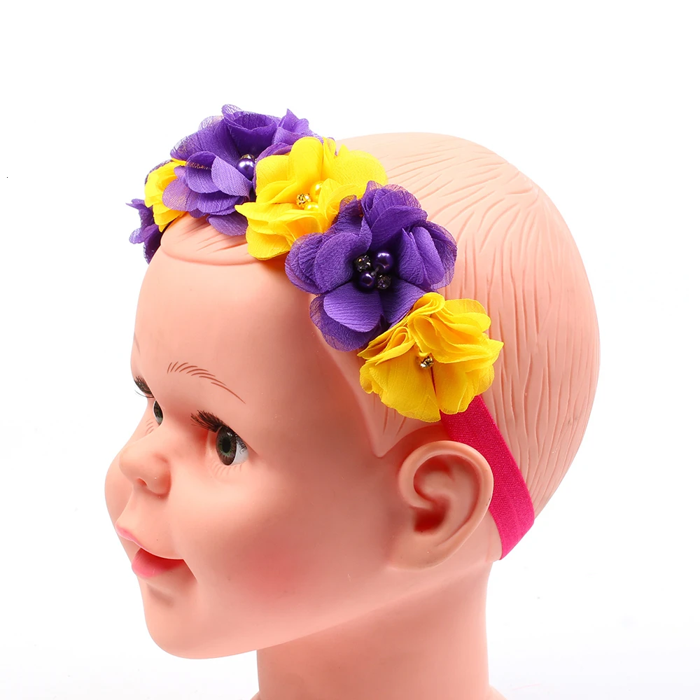 girl baby headband Infant hair accessory clothes band Lace Flower newborn Headwear hairband Gift Toddlers Turban Rainbow | Детская