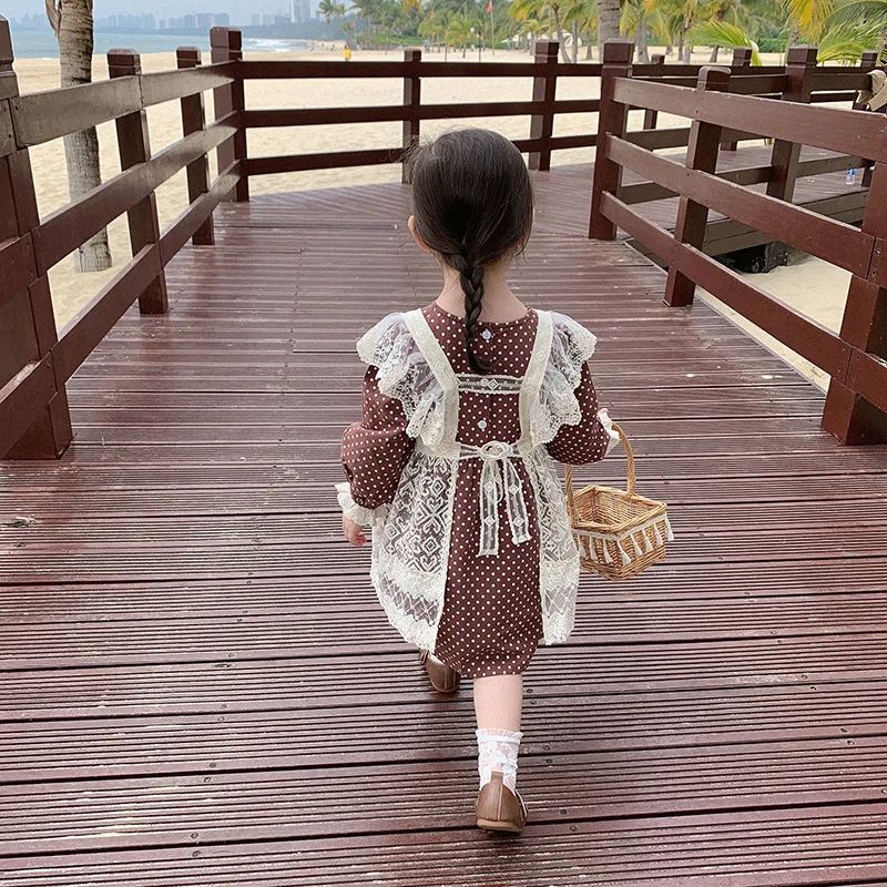 

children wear spring 2021 solid color bud silk apron baby girls Princess lace dress