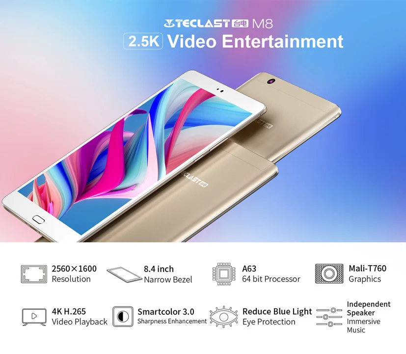 Планшет Teclast M8 на Android, нетбук, 3 Гб ОЗУ, 32 Гб ПЗУ, 8,4 дюймов, 2560x1600, четырехъядерный планшет, двойной Wifi, gps, двойная камера