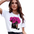 Новая модная белая футболка с парфюмерной вазой, женские летние топы с коротким рукавом и цветами, женская футболка с графическим рисунком, женская футболка