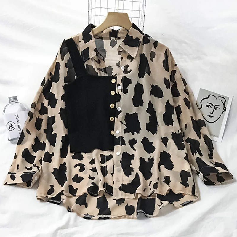 

Французская Осенняя винтажная рубашка с леопардовым принтом, маленький приталенный костюм, слегка зрелый жилет в гонконгском стиле, Модный...