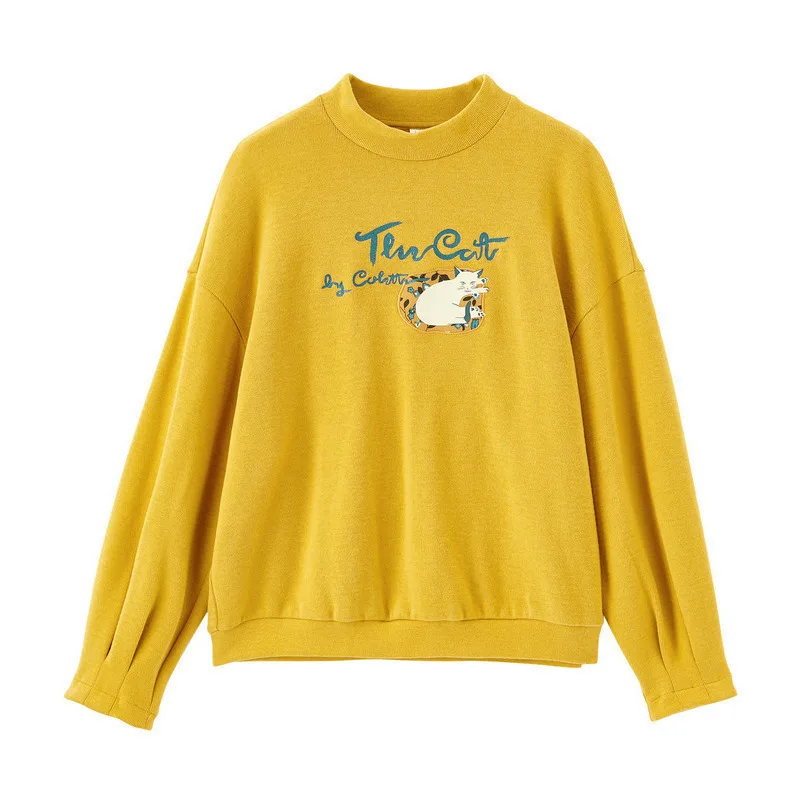 Ginger INMAN Autumn New Arrival Cotton Blending O-neck Fashion Cute Print Loose All Matched Women Sweatshirts - Цвет: Ginger