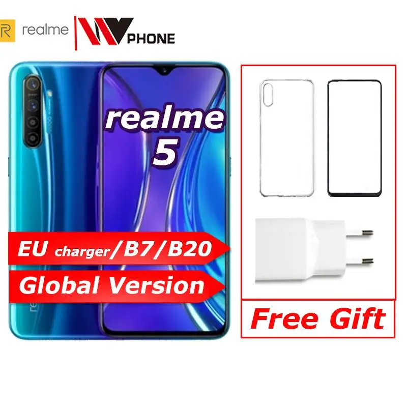 Realme 5 глобальная Версия Мобильный телефон 6 ''полный экран Snapdragon 665 AIE Quad камера