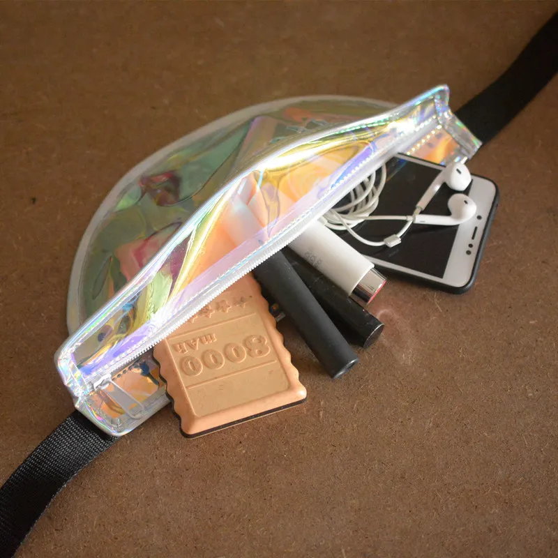 Модная поясная сумка с голограммой кожаный серебристый кошелек для денег