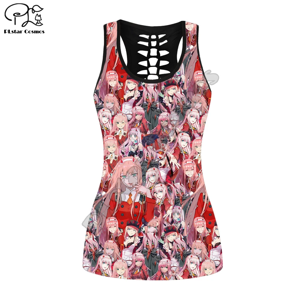 

Beach summer Tank tops Sexy Anime DARLING in the FRANXX 3D Printed womens HOllow Out vest Casual Women Fashion vest