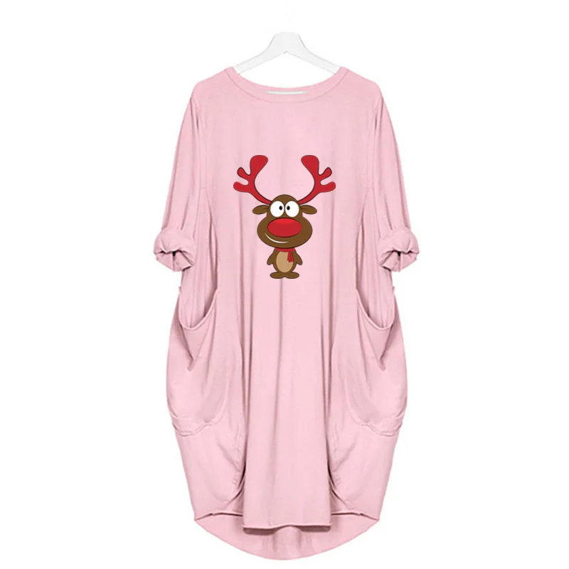 

Winter Autumn Casual Loose Christmas Dress Women Kawaii Reindeer Print Plus Size Vintage Clothes Elegant Party Long Sleeve Robe