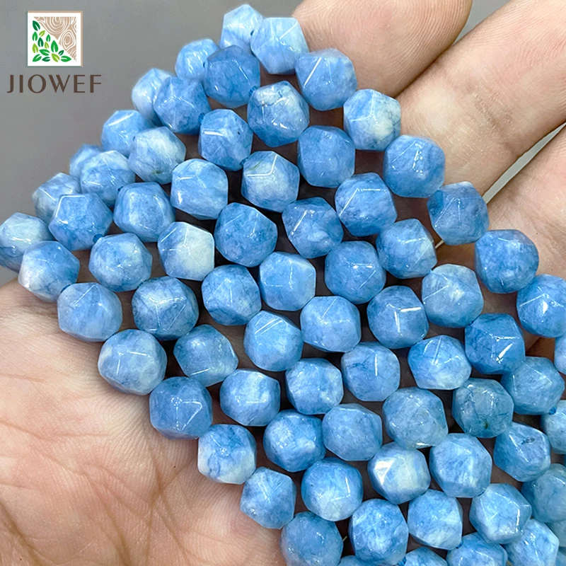 

Natural Stone Faceted Dark Blue Chalcedony Spacer 8mm Beads Chains for Fashion Making Jewelry DIY Bracelet Necklace 14" Strand