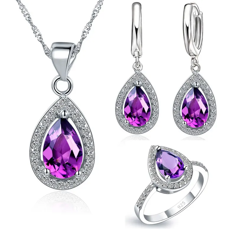 Water Drop Shape 925 Sterling Silver Cubic Zirconia Wedding Jewelry Sets inlay Luxury Crystal Bridal Set Gifts | Украшения и