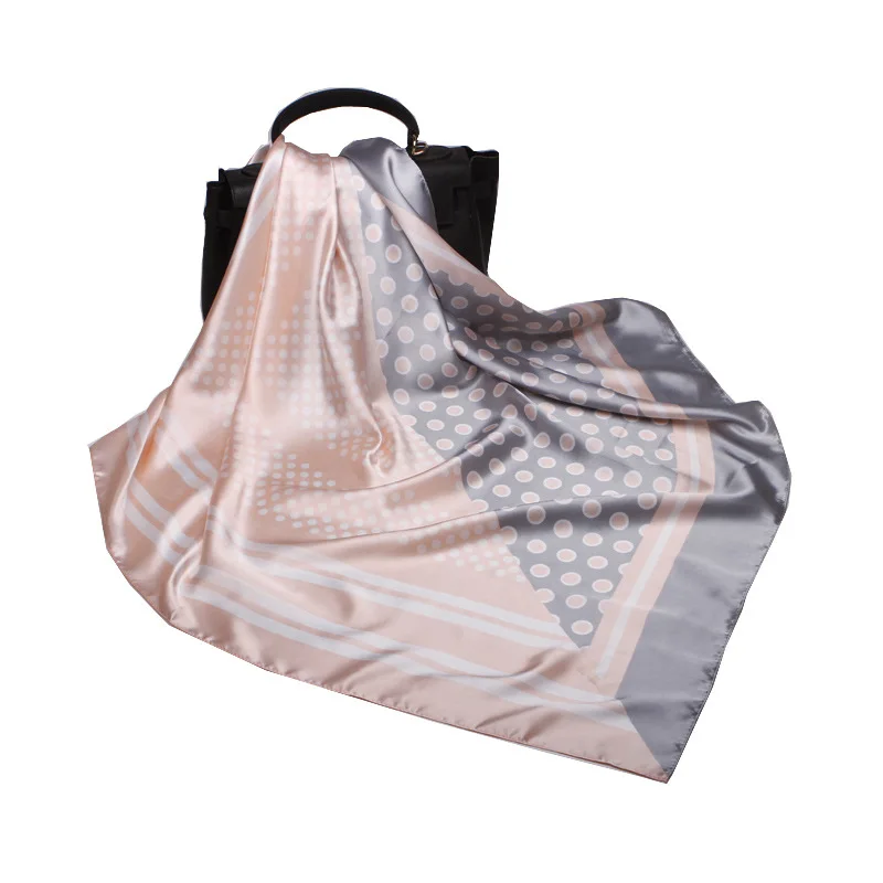 

90*90cm Silk Scarf 2021 Women Small Soft Squares Pleated Hair Scarf Multicolor Stripe Print Kerchief Neck Wrap Bandanas